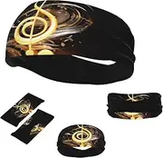 FJWSLCH Music Note Headbands for Women Men Non Slip Workout Sweatbands Adjustable Sports Hair Bands Elastic Head Bands Moisture Wicking Hairband for Running, Cycling, Yoga, Spa