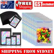100X Mylar Zip Bags Foil lock Clear Rainbow Seal Pouch Holographic Packaging Bag