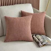 Corduroy Throw Pillow Covers Plush Velvet Oblong Lumbar Pillow Case Cushion Cover for Sofa 2 Pack, 50cm x 50cm, Taupe