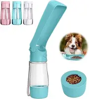 Dog Water Bottle Dispenser - Portable Foldable Pet Water Bottle With Food Container Drinking Feeder for Pet Walking Travel Hiking | Compact Durable Lightweight Leakproof/Pink/Blue (pink/blue) (blue)
