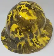 New Full Brim Hard Hat Custom Hydro Dipped YELLOW CANDY MELTING SKULLS.