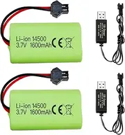 Fytoo 2PCS 3.7V 1600mAh Li ion Battery with SM-2P Plug and USB Charging Cable Suitable for 9962 8837 RC Toy Car Battery RC Car, Engineering Vehicle, Truck Battery