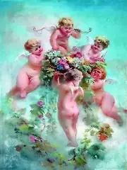 Cupids with Flowers by K. Makovsky Tile Mural Kitchen Wall Backsplash Ceramic