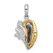 Silver/14K Two-Tone De-Ani Sterling Silver Rhodium-Plated 3D Conch Shell With 14K Accent Pendant