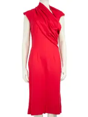 Red Draped Detail Midi Dress