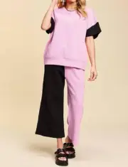 Double Take chic textured t-shirt & pants set Pink