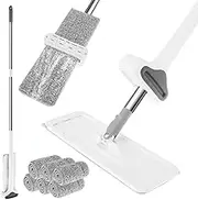 Microfiber Mop Self Wringing Flat Mop, Flat Floor Cleaning Mop, 360° Rotating Head Adjustable Handle Microfiber Flat Mop, Floor Dust Mop with 6 PCS Washable Pads, Wet and Dry Use Home Office