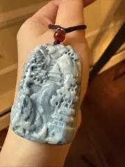 Untreated Grade A jadeite Jade 純天然翡翠A貨 罕見牛仔藍料子山水牌 顏色是牛仔褲的顏色超美