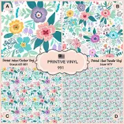 Spring Flowers Patterned HTV, Iron on, Heat Transfer, Adhesive Vinyl 991