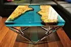 12" Square Clear Epoxy Resin Coffee Table Hanmade Wooden Live Edge Home Decors