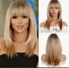 Elegant Ombre Straight Synthetic Wig with Bangs - High-Temperature Fiber WIG