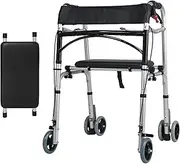 Lightweight Aluminum Walking Frame, 4 Wheeled Walker with Padded Seat,Lockable Brakes for Elderly or Disability Mobility Aid