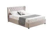 CLEARANCE - Cambridge Linen Tufted Bed - KING SIZE ONLY - Tan Beige