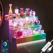 Display Organizer W/LED Light, 3 Tier Perfume Stand Step Shelves Acrylic Color
