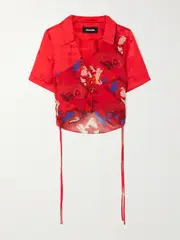 [AHLUWALIA] AHLUWALIA - Priya Layered Satin And Printed Chiffon Shirt - UK 14 UK 14 Red