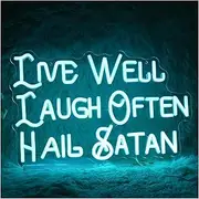 Hanging Art Neon Signs Live Well Laugh Often Hail Satan Neon Sign LED Letter Light For Wall Decor For Bedroom Office Bar Man Cave 42.5cm×27cm