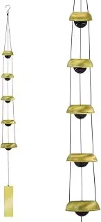 MrMrKura Copper Wind Chimes for Outside, Temple Wind Chimes with 5 Bells Feng Shui Wind Bell Pendent Memorial Windchimes for Home Garden Patio Backyard Decor (Brass)