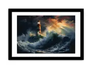 Lighthouse In Storm Art Framed print