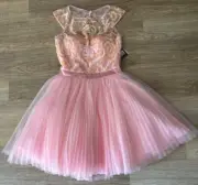 Sherri Hill Pink Mini Formal Open Back Dress Gold Sequin Pleated Tutu Dress Sz 8