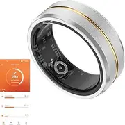 Smart Ring Fitness Tracker Health Monitor, Wearable Sleep Tracking Ring, Step Counter, Blood Oxygen, Heart Rate, Calories Burned, IP68 Waterproof (Silver with Middle Gold)