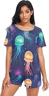 [RPLIFE] Jellyfishes Shorts Pajamas Set for Women, Matching Sets Women Loungewear, Jellyfishes, XX-Large