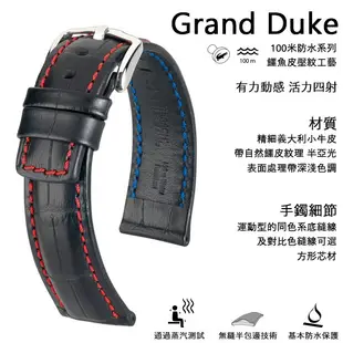 【海奕施 HIRSCH】02528050 百米防水 小牛皮錶帶 Grand Duke L 黑/紅線 雙色車線 台南時代