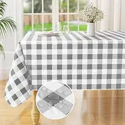 misaya Rectangle Waterproof Vinyl Table Cloth, Buffalo Flannel Backed Tablecloth, Wipeable Plastic Table Cover for Dinner, Kitchen, Outdoor (60" x 84", Grey and White)