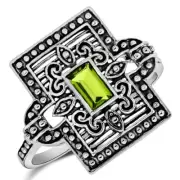 Natural Peridot 925 Solid Sterling Silver Filigree Ring Sz 8