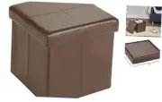 FHE 12” Folding Storage Ottoman Cube, 12 x 12 x 12, Brown Brown Faux Leather