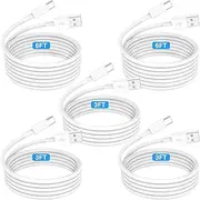 Essri 5-Pack Carplay USB A to C Cable for iPhone 16/15 Pro Max,USB C Car Charger Cable 3FT x 3 + 6FT x 2,Fast Charging Cord Compatible with iPad Pro/Air/Mini, for Apple 16/15 Series,for Samsung,White