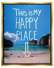 My Happy Place Summer Beach Framed Floater Canvas Wall Art by K. Kaufman