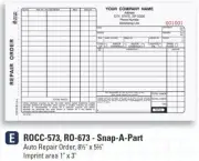 Auto Repair Order / Snap-A-Part Carbonless 3 Part / 8.5" x 5.66" / ROCC-573