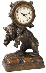 Clock MOUNTAIN Lodge Upright Bear Chocolate Brown Resin Hand-Painted Quartz