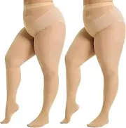 [WiliW] 2 Pairs Plus Size Tights for Women, 40D Sheer to Waist Sheer Pantyhose