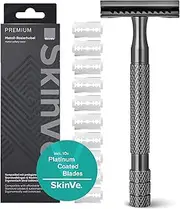 SkinVe® Premium Safety Razor Anthracite Edition Including 10 Razor Blades I Zero Waste Wet Razor for Men and Women I Safety Razor with 2-Sided Blade Head I Plastic-Free