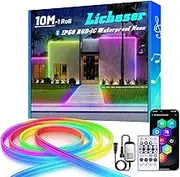 LICHASER 10M RGB+IC Flexible Neon Rope Light, Bluetooth IP68 Outdoor LED Strip Lights Waterproof Sync with Music, 24V DIY Neon Rope Lights for Outside for Garden, Partys, Festival Decor