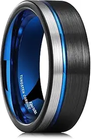 [King Will] LOOP Tungsten Carbide Wedding Band 6mm/8mm Rose Gold Line Ring Black and Silver Brushed Flat/Beveled Edges Comfort Fit