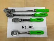 Snap-on Tools USA NEW 4pc GREEN Hard Handle 3/8 Drive Fixed Flex Ratchet Lot Set