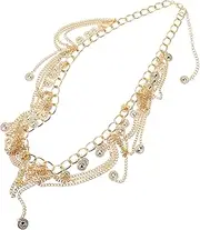 [Generic] Coin Tassel Waist Chain Waist Belt Body Chain Women Belly Chain Belly Jewelry for Women Waist Tassel Waist Jewelry Waist Chain for Women Waist Chain Belt Golden Zinc Alloy