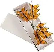 Berfutall- Monarch Butterfly Decor, Feather Butterfly Decorations Set of 12 with Wire, 3", Orange