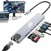 USB C Hub Docking Station, 8 in 1 Type C Hub USB C Dongle with HDMI 4K@60Hz, RJ45 Ethernet,100W Power Delivery, SD/TF Card Reader, 2 USB Ports, USB Type C Hub for MacBook Pro Air and More