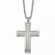 Titanium Brushed and Polished Cross 22in Necklace