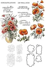 Spring Summer Blooming Flowers Floral in Vase Clear Stamps and Cutting Dies Set for Card Making DIY Scrapbooking Silicone Stamps Metal Dies for Albums Crafts