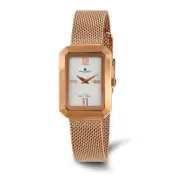 Charles Hubert Ladies Pink Finish Mesh Band White Dial Watch