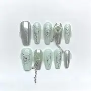 Hand Pressed Nails Full Cover Glitter Diamond Manicure Decoration Wearable Full Band Design Acrylic Nails