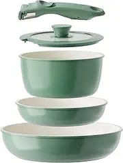 [Redchef] Ceramic Cookware Set, Removable Handle Pots and Pans Non-Stick, Rv Cookware Set, Non-Toxic Pots and Pans Set No PFAS, PTFE, PFOA, Detachable Pots and Pans, Dishwasher & Oven Safe (Green)