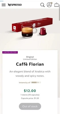 100 X Nespresso CAFFE FLORIAN - ORIGINAL Line Coffee Pods Sold Out