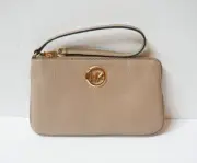 MICHAEL KORS JET SET TRAVEL LARGE TOP ZIP LEATHER WRISTLET TRUFFLE