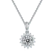 Sterling Silver Celestial Flower Round 1ct Moissanite Hypoallergenic Necklace