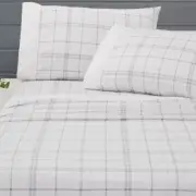 Peterson Grey Tartan SINGLE Bed Flannelette Sheet Set Cuffed & Piped 100% Cotton